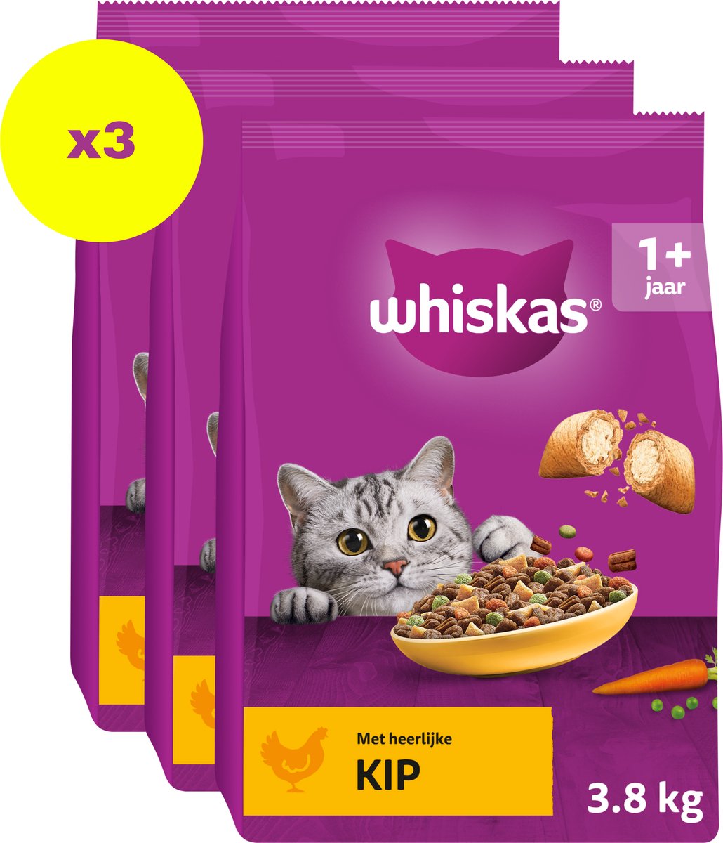 Whiskas cat food - adult 1+ - chicken - bag 3x3.8kg-0