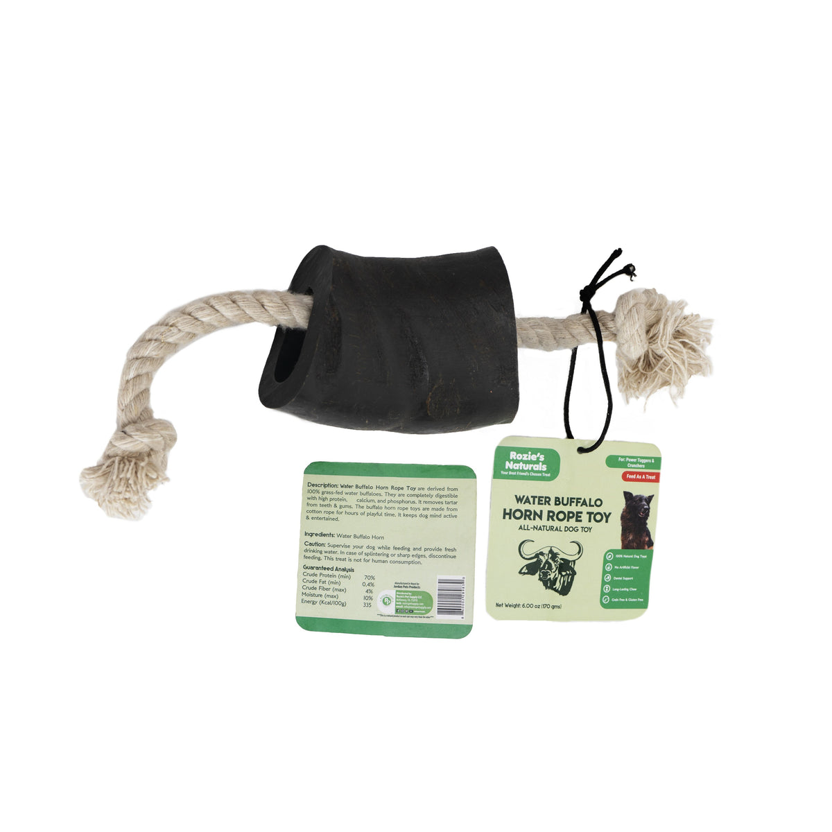 Water Buffalo Horn 14" Cotton Rope Tug Toy Dog Chews-2 Count-10 oz (WSP)-4