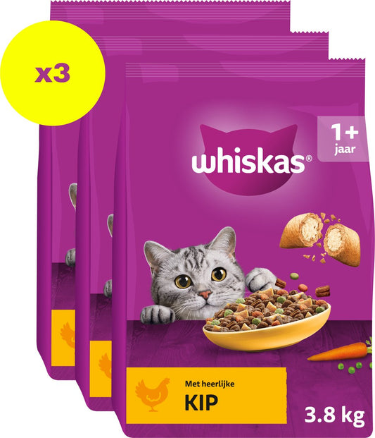 Whiskas cat food - adult 1+ - chicken - bag 3x3.8kg-0
