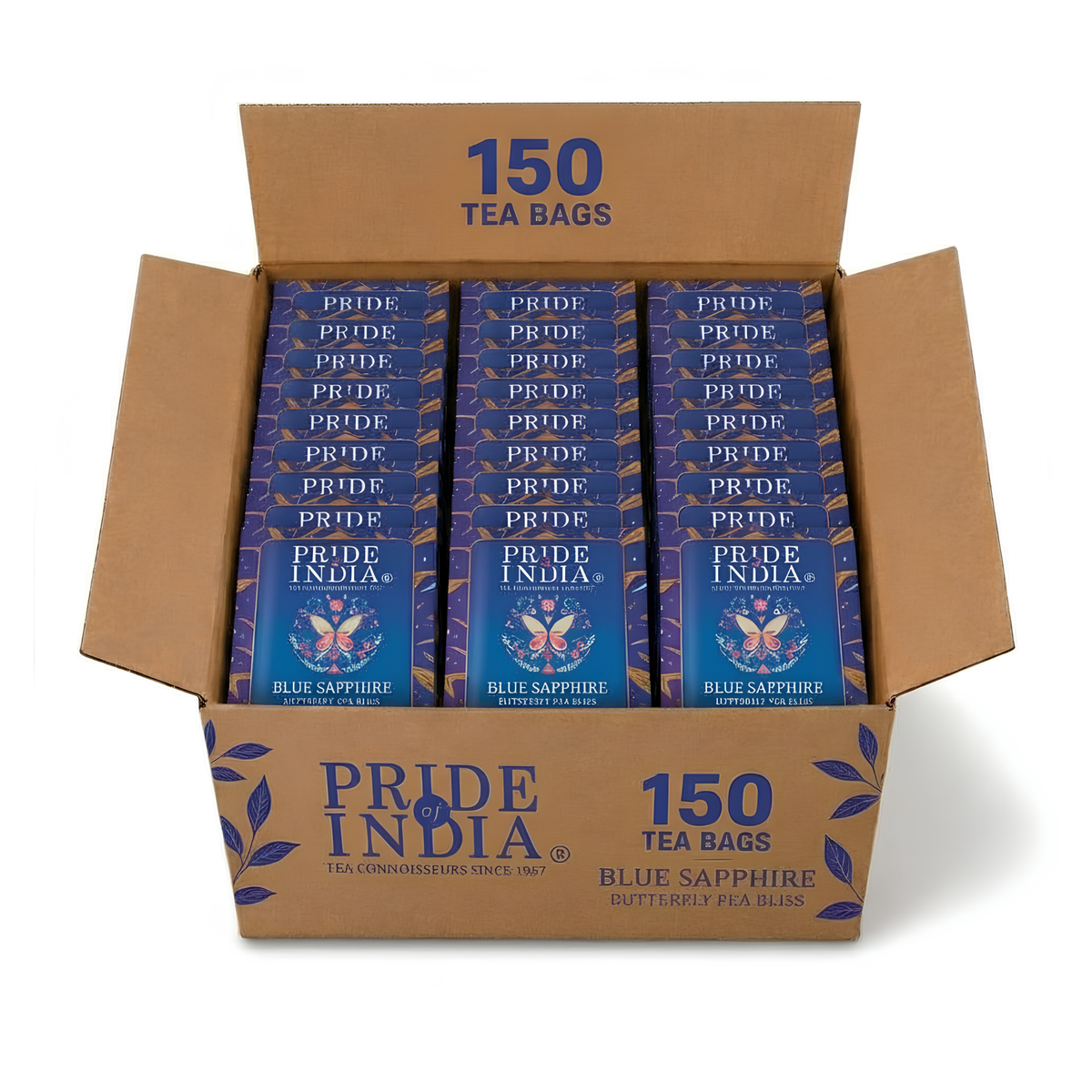 Pride of India Blue Sapphire Herbal Tea - 150 Individually Wrapped Full Leaf Pyramid Tea Bags | Butterfly Pea Flower Tea Bulk Pack for Food Service, Cafes, Hotels, Offices & Daily Tea Drinkers-0