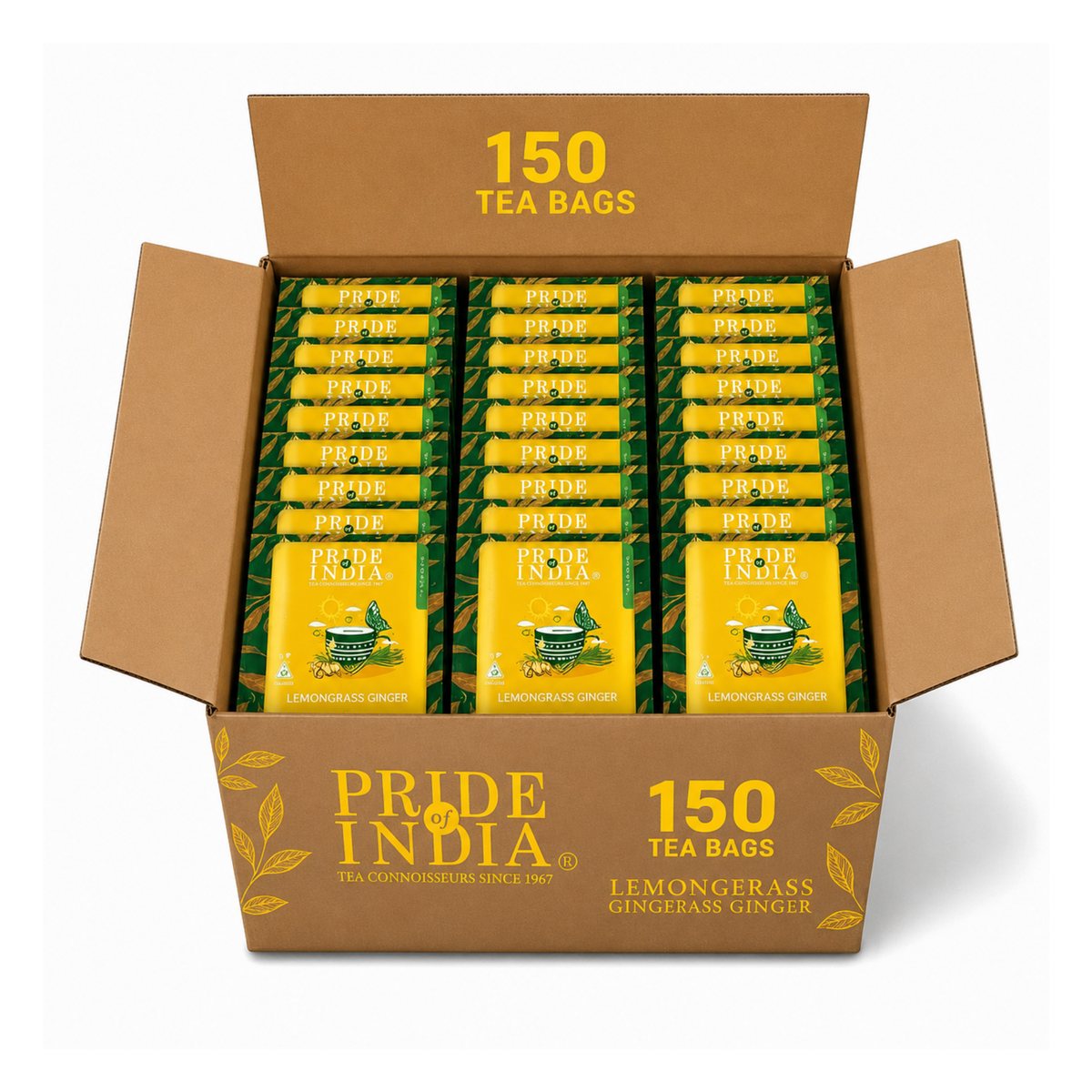Pride of India Lemongrass Ginger Herbal Tea - 150 Individually Wrapped Full Leaf Pyramid Tea Bags | Refreshing Tea Bulk Pack for Food Service, Cafes, Hotels, Offices & Daily Tea Drinkers-0