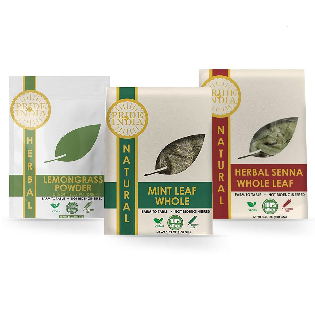 Digestive Health Trio 10.59 oz (300 gm) | Includes Mint Leaf Whole, Lemongrass Fine Cut & Senna Herbal Tea Leaf Whole | Perfect for Hot/Iced Tea, Mocktails | Promotes Inner Wellness | 3 PACK of 3.53 oz-0