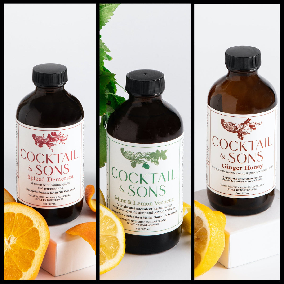 Deep, Spiced, & Refreshing: The Whiskey Trio (Craft Cocktail Syrup Pack- 8oz)-1