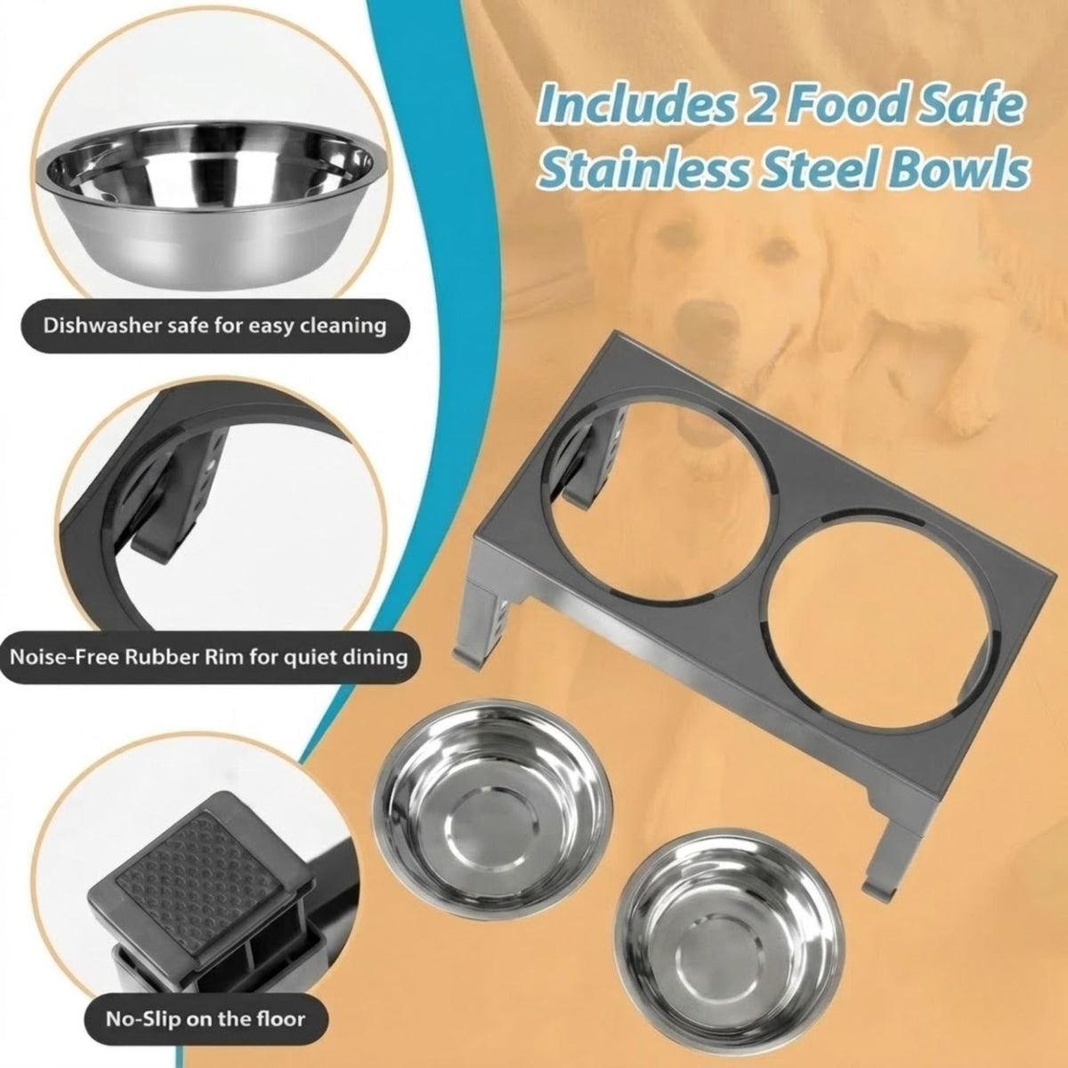 Raised Dog Bowl Stand Adjustable Height for All Dogs & Cats-4