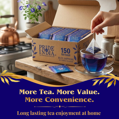 Pride of India Blue Sapphire Herbal Tea - 150 Individually Wrapped Full Leaf Pyramid Tea Bags | Butterfly Pea Flower Tea Bulk Pack for Food Service, Cafes, Hotels, Offices & Daily Tea Drinkers-2