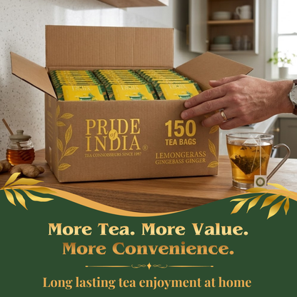 Pride of India Lemongrass Ginger Herbal Tea - 150 Individually Wrapped Full Leaf Pyramid Tea Bags | Refreshing Tea Bulk Pack for Food Service, Cafes, Hotels, Offices & Daily Tea Drinkers-2