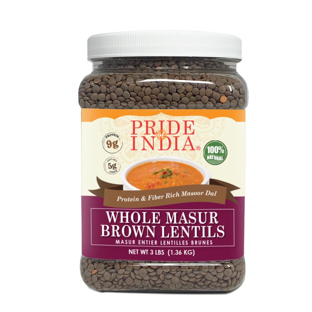 Indian Whole Brown Crimson Lentils - Protein & Fiber Rich Masoor Whole Jar-0