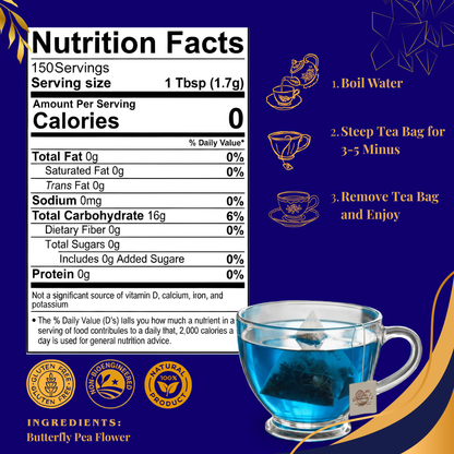 Pride of India Blue Sapphire Herbal Tea - 150 Individually Wrapped Full Leaf Pyramid Tea Bags | Butterfly Pea Flower Tea Bulk Pack for Food Service, Cafes, Hotels, Offices & Daily Tea Drinkers-1