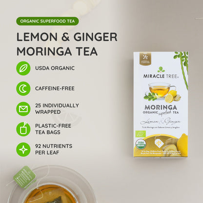 Organic Moringa Tea - Lemon & Ginger - Caffeine-Free Herbal Tea-1