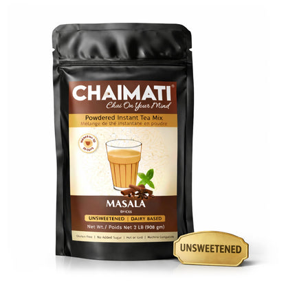 Chaimati Unsweetened Masala Chai Mix, 2 LB (908 gm) | No Added Sugar, Gluten Free, Dairy Based | Instant Powdered Tea, Makes 75 Cups | Cinnamon, Ginger, Cardamom | Ready in Seconds | Hot or Iced-0