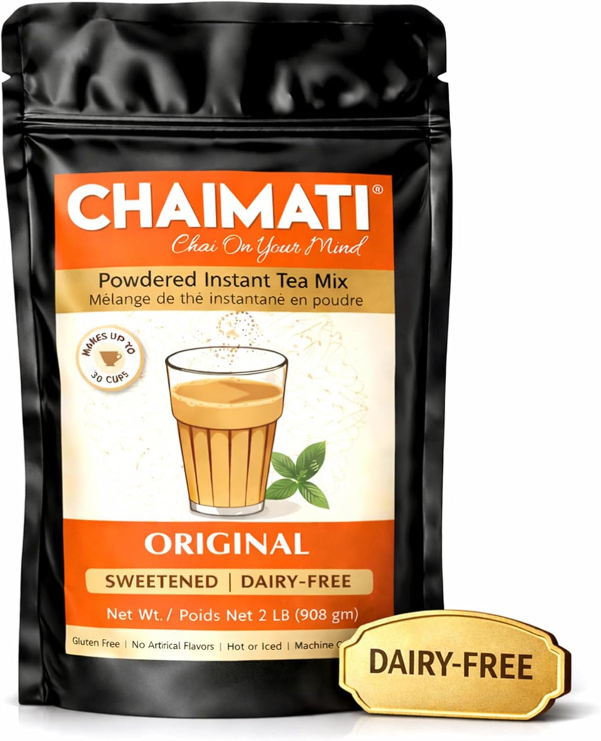 Chaimati Original Dairy-Free Instant Chai Mix, 2 LB (908 gm) | Sweetened, Vegan Friendly, Gluten Free | Powdered Tea, Makes 30 Cups | No Artificial Flavors | Ready in Seconds | Hot or Iced-0
