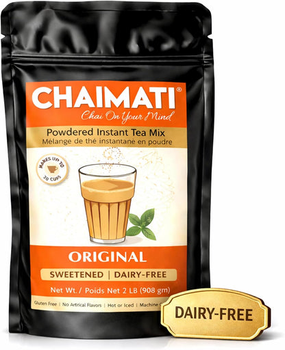 Chaimati Original Dairy-Free Instant Chai Mix, 2 LB (908 gm) | Sweetened, Vegan Friendly, Gluten Free | Powdered Tea, Makes 30 Cups | No Artificial Flavors | Ready in Seconds | Hot or Iced-0