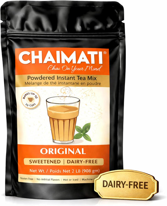 Chaimati Original Dairy-Free Instant Chai Mix, 2 LB (908 gm) | Sweetened, Vegan Friendly, Gluten Free | Powdered Tea, Makes 30 Cups | No Artificial Flavors | Ready in Seconds | Hot or Iced-0