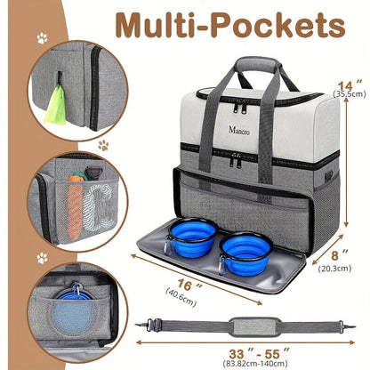 Dog Travel Bag Dual Layer with Bowls & Containers-2