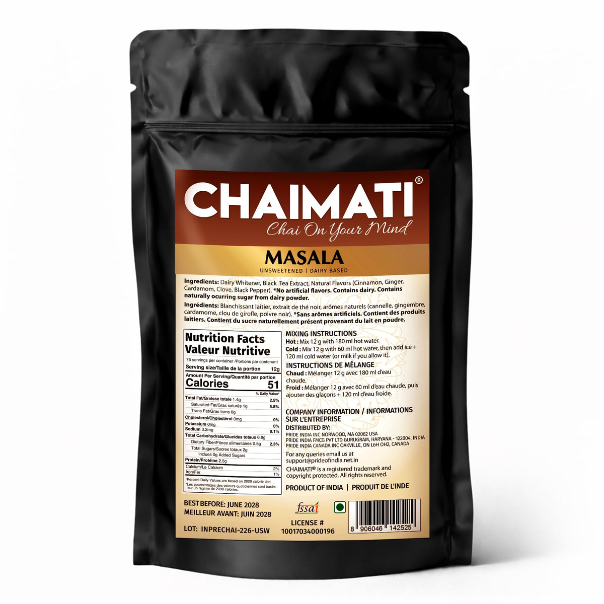 Chaimati Unsweetened Masala Chai Mix, 2 LB (908 gm) | No Added Sugar, Gluten Free, Dairy Based | Instant Powdered Tea, Makes 75 Cups | Cinnamon, Ginger, Cardamom | Ready in Seconds | Hot or Iced-1