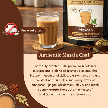 Chaimati Unsweetened Masala Chai Mix, 2 LB (908 gm) | No Added Sugar, Gluten Free, Dairy Based | Instant Powdered Tea, Makes 75 Cups | Cinnamon, Ginger, Cardamom | Ready in Seconds | Hot or Iced-2