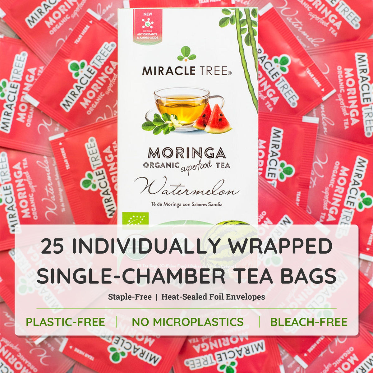 Organic Moringa Tea - Watermelon - Caffeine-Free Herbal Tea-4