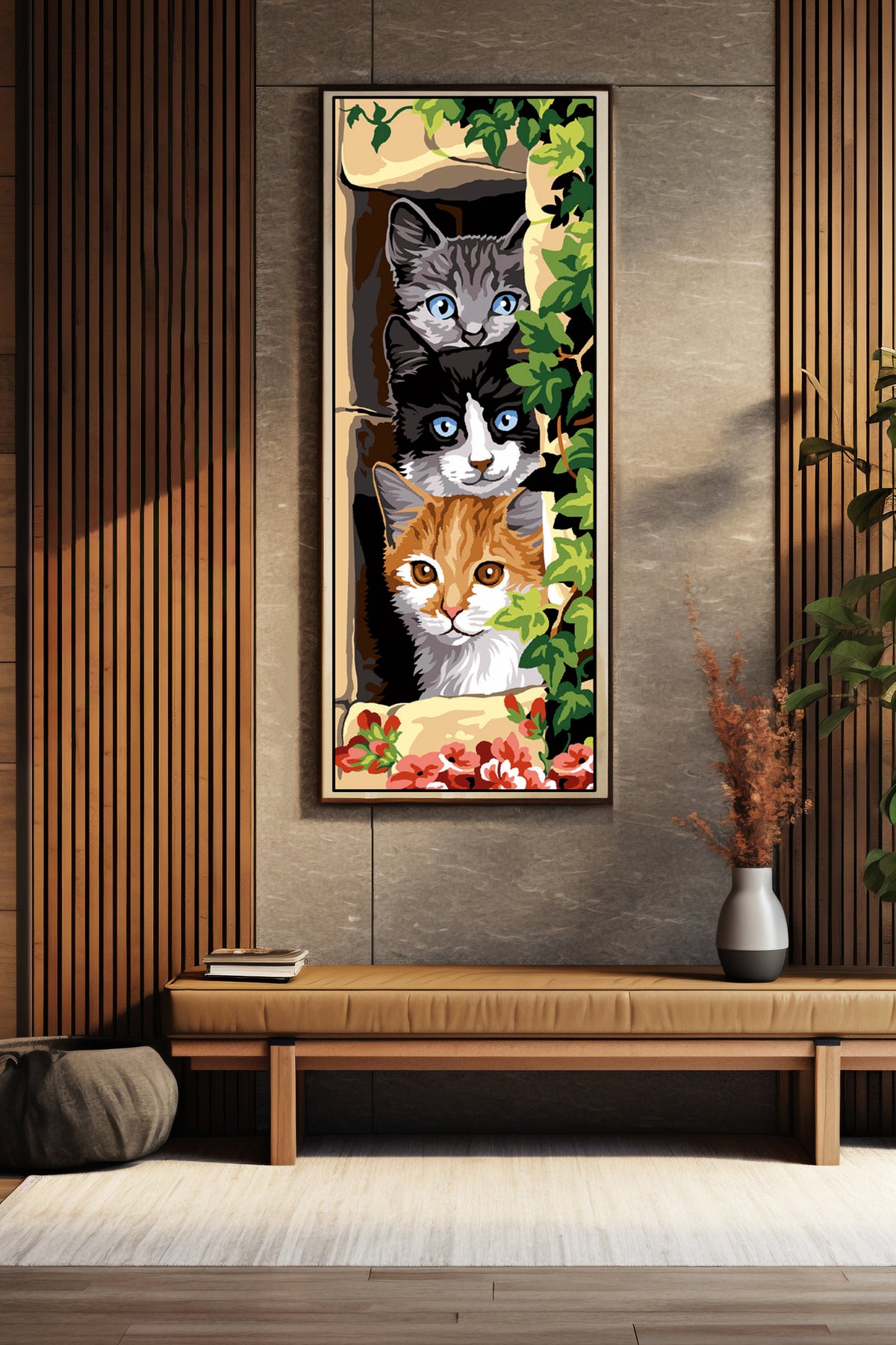Needlepoint canvas for halfstitch without yarn The Three Cats SE950.168 Seg De Paris Printed Tapestry Canvas-1