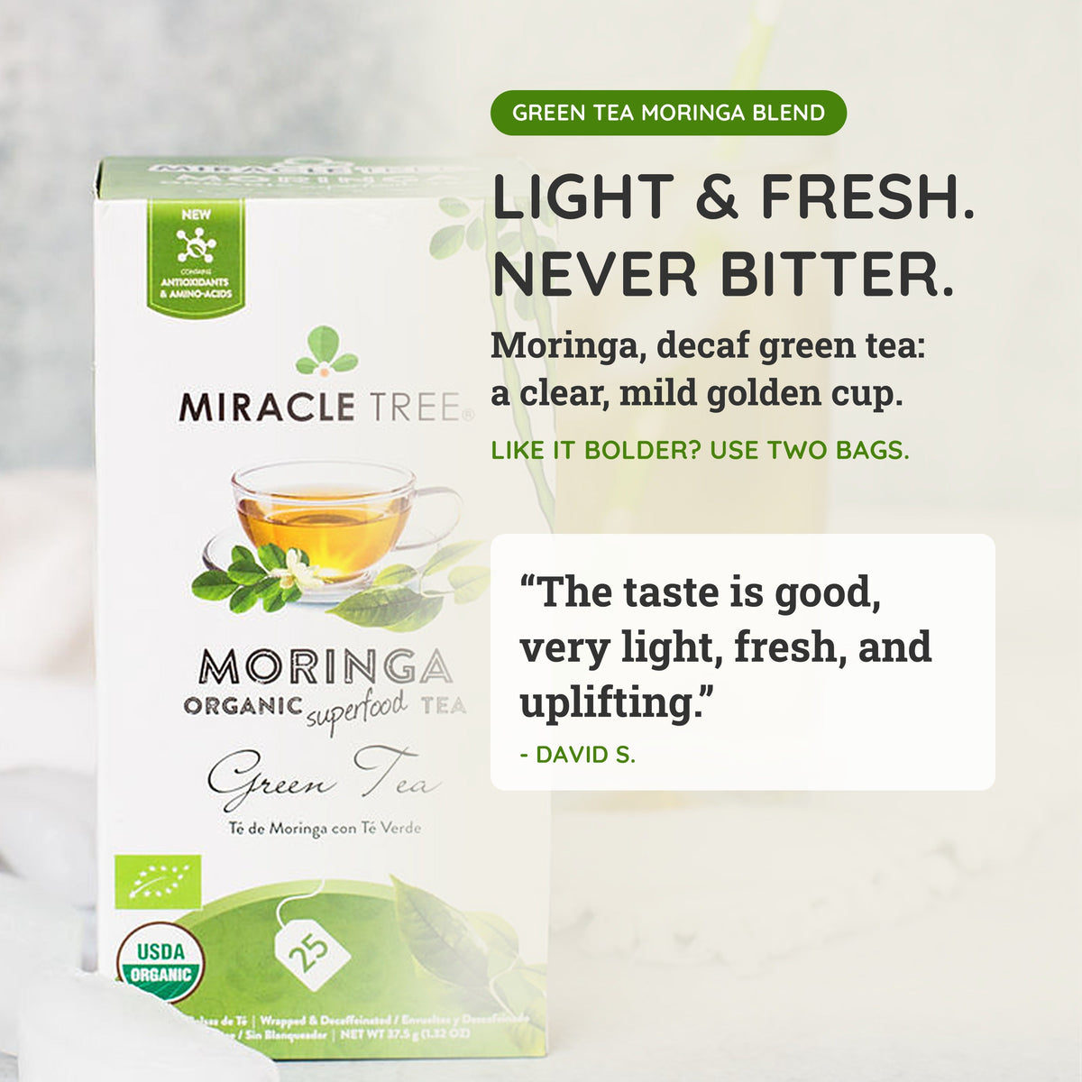 Organic Moringa Tea - Green Tea - Decaffeinated Herbal Tea-2