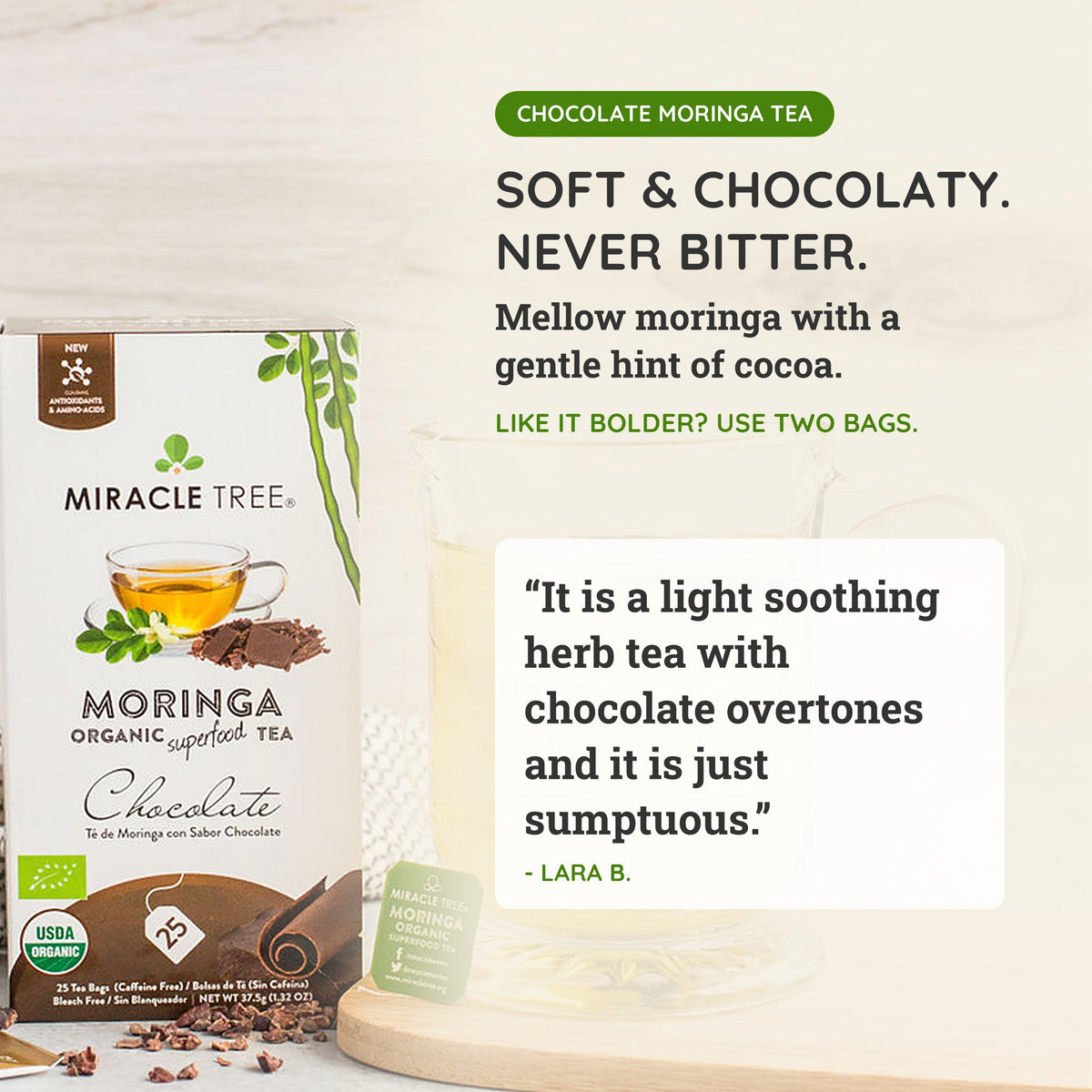 Organic Moringa Tea - Chocolate - Caffeine-Free Herbal Tea-2