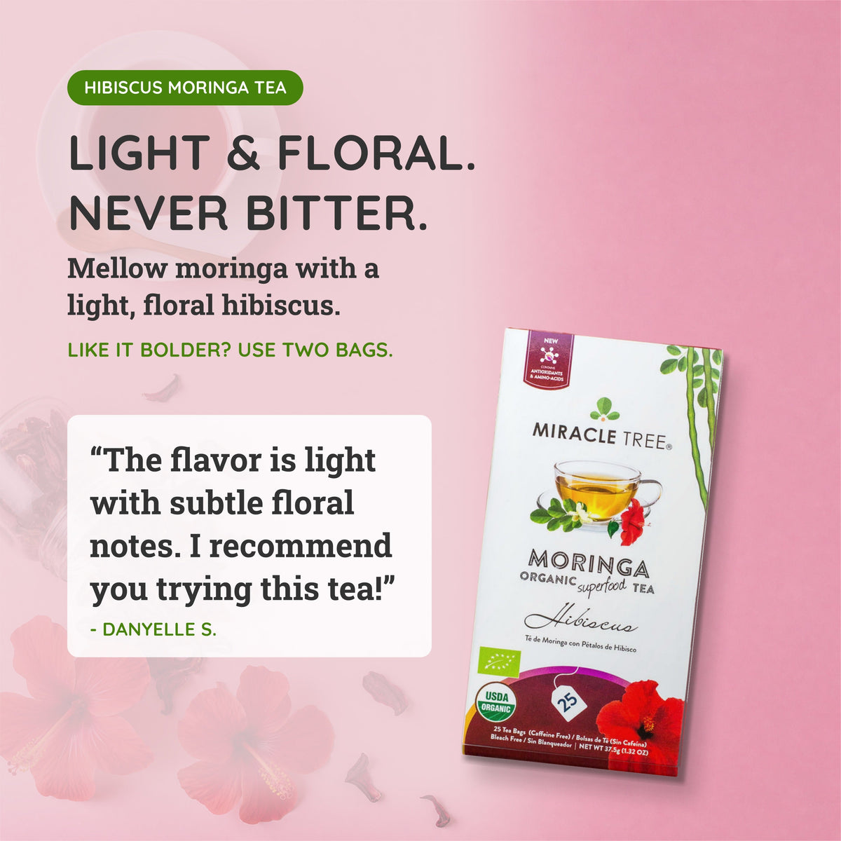 Organic Moringa Tea - Hibiscus - Caffeine-Free Herbal Tea-2
