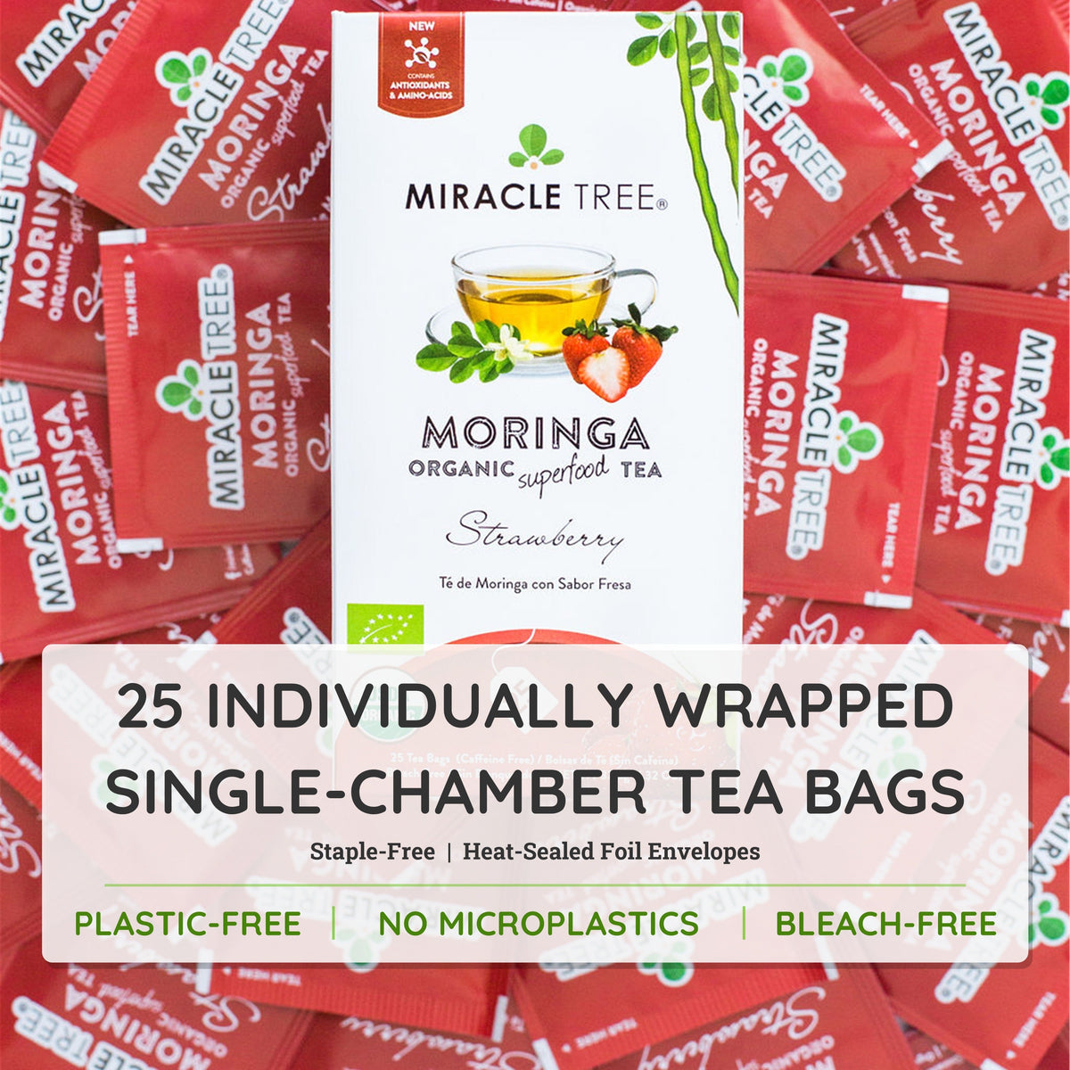 Organic Moringa Tea - Strawberry - Caffeine-Free Herbal Tea-4