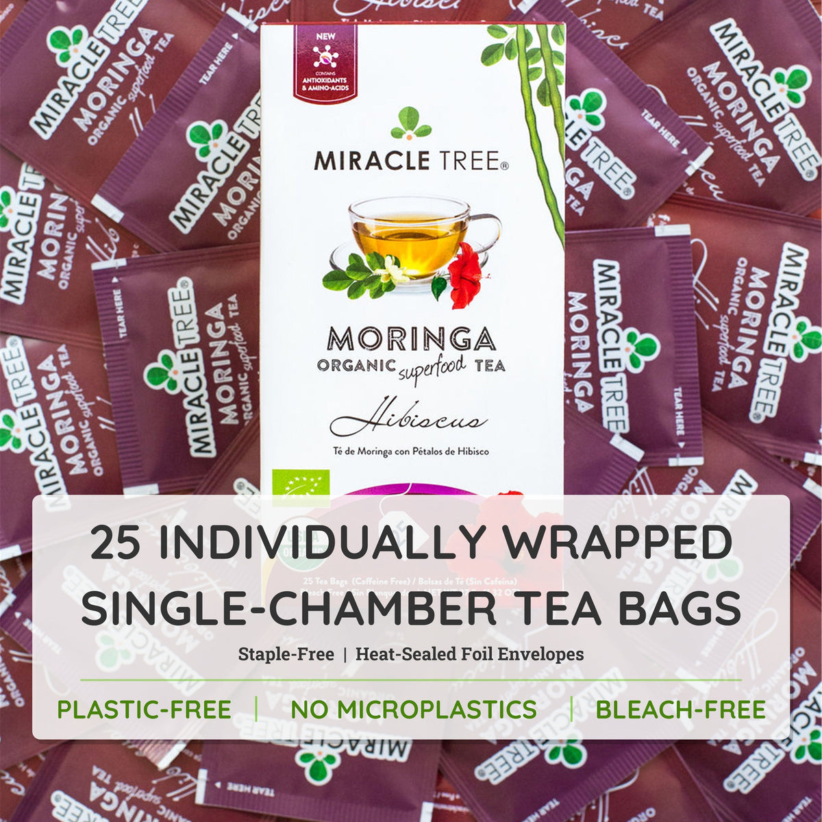 Organic Moringa Tea - Hibiscus - Caffeine-Free Herbal Tea-4