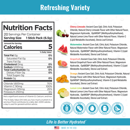 H2O ELECTROLYTES™ - Variety Pack (20 Count) - Zero Sugar Electrolyte Powder-1