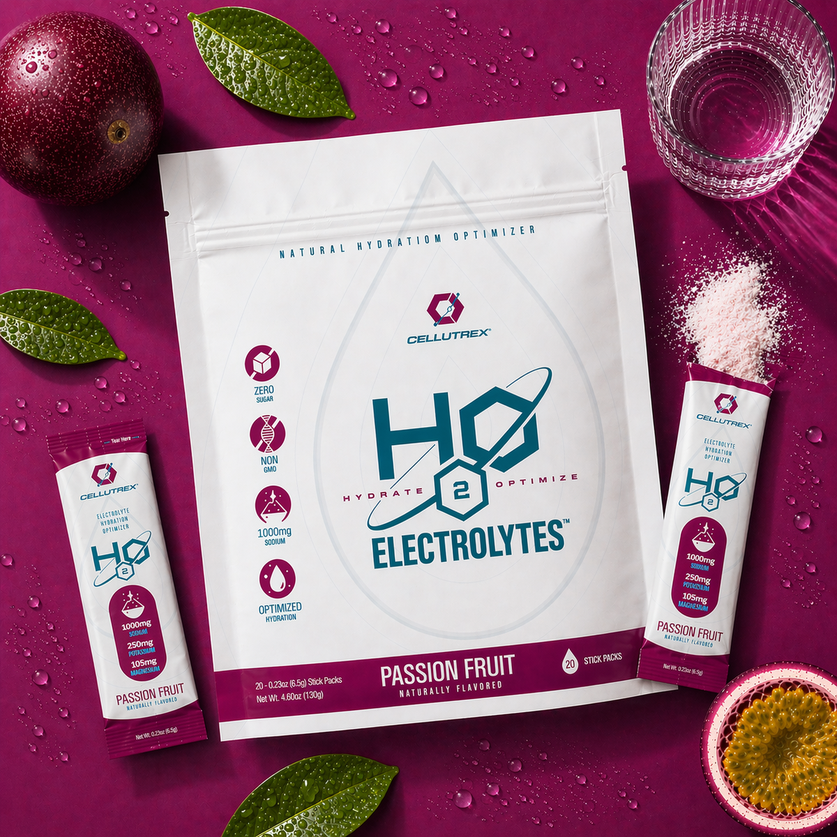 H2O ELECTROLYTES™ - Passion Fruit | Zero Sugar Electrolyte Powder-2