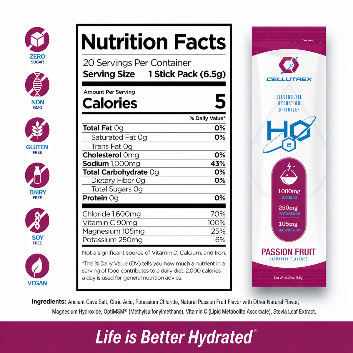 H2O ELECTROLYTES™ - Passion Fruit | Zero Sugar Electrolyte Powder-1