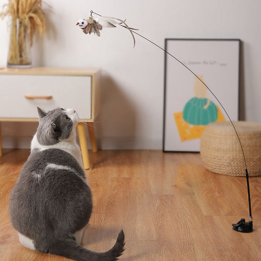 Interactive Feather Pole Toy for Cats-0