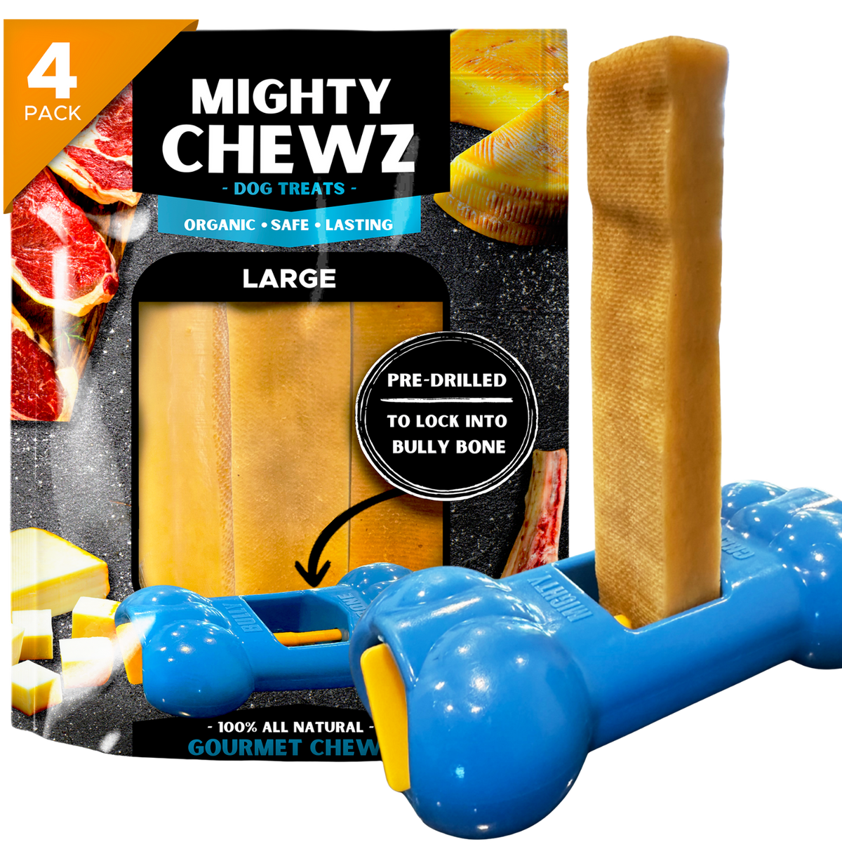 4 Pack Large Yak Cheese - Bully Bone Pro Included-0