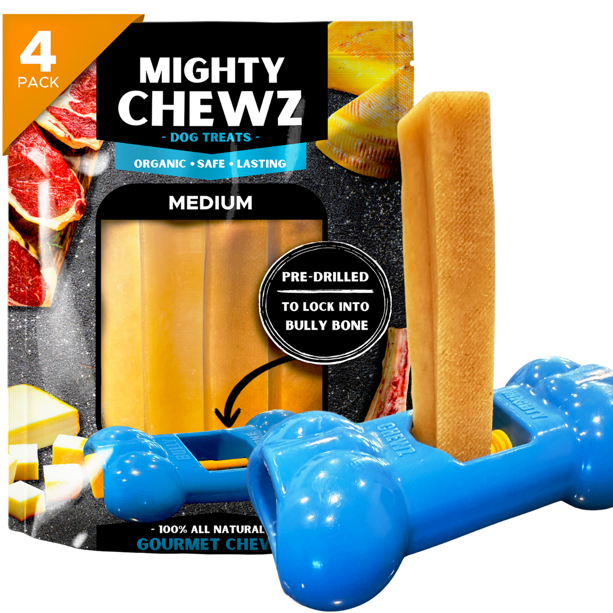 4 Pack Medium Yak Cheese - Bully Bone Pro Included-0