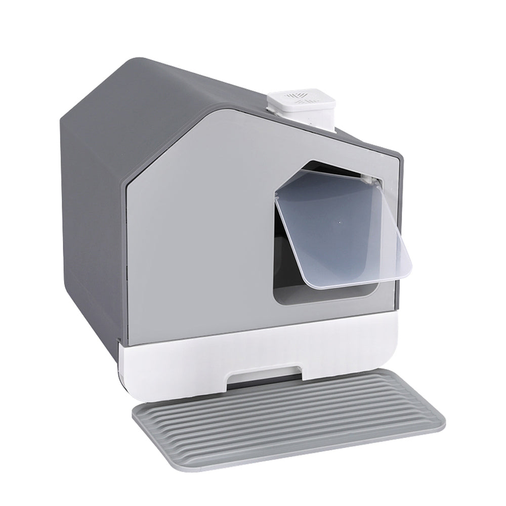 i.Pet Cat Litter Box Large Tray Kitty Toilet Enclosed Cat Litter Box Hooded Scoop Mat Grey-0