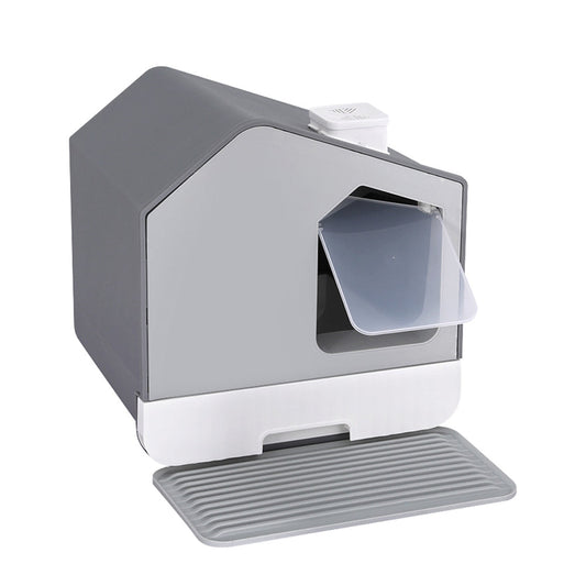 i.Pet Cat Litter Box Large Tray Kitty Toilet Enclosed Cat Litter Box Hooded Scoop Mat Grey-0