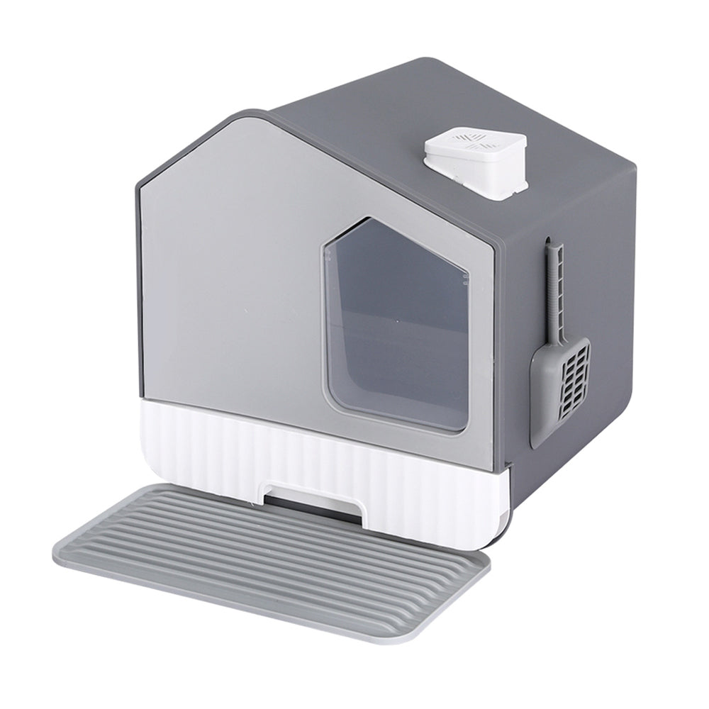 i.Pet Cat Litter Box Large Tray Kitty Toilet Enclosed Cat Litter Box Hooded Scoop Mat Grey-1