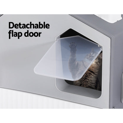 i.Pet Cat Litter Box Large Tray Kitty Toilet Enclosed Cat Litter Box Hooded Scoop Mat Grey-3