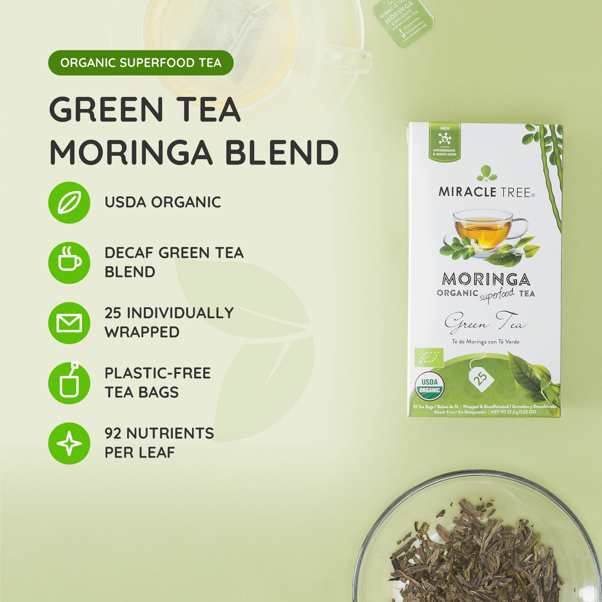 Organic Moringa Tea - Green Tea - Decaffeinated Herbal Tea-1