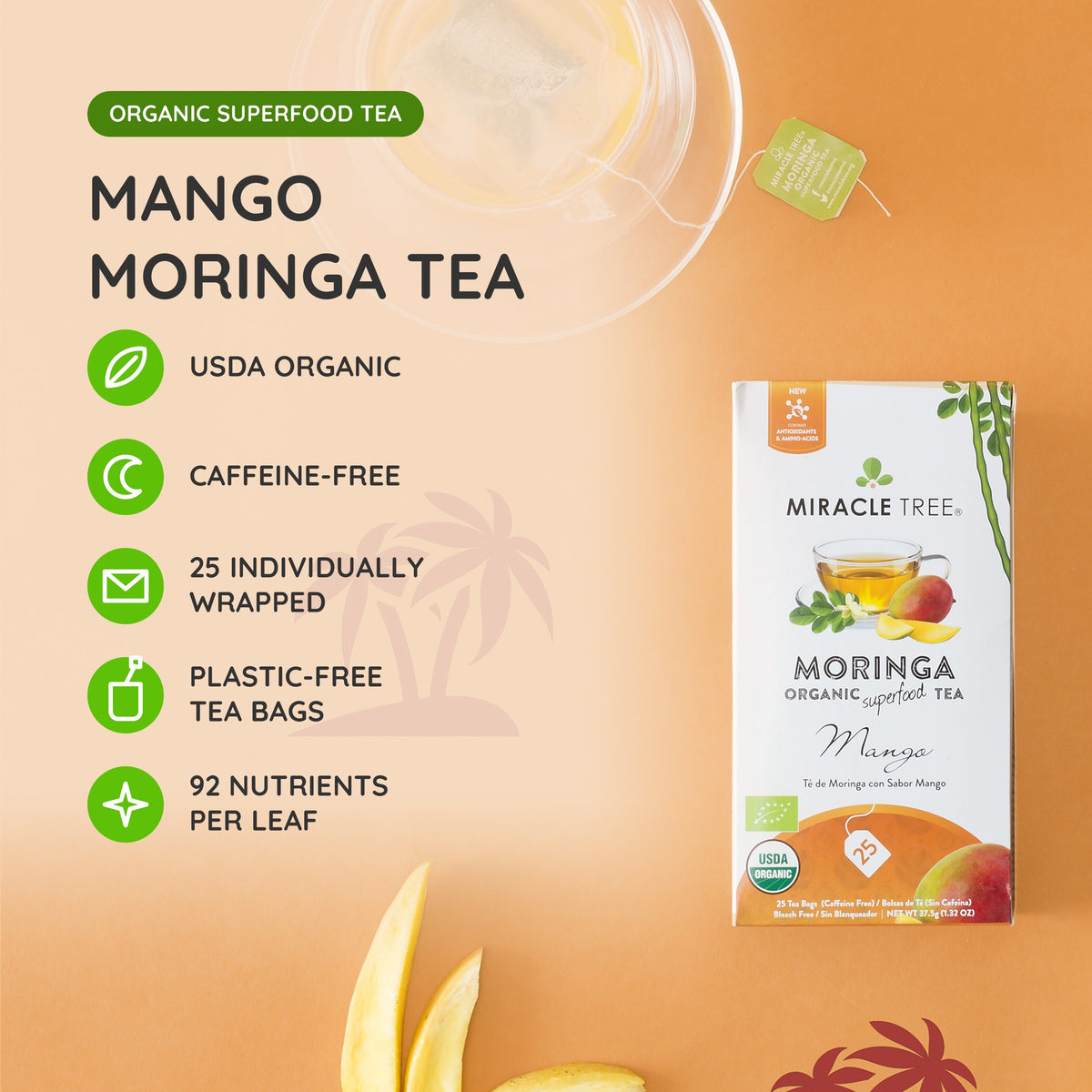 Organic Moringa Tea - Mango - Caffeine-Free Herbal Tea-1
