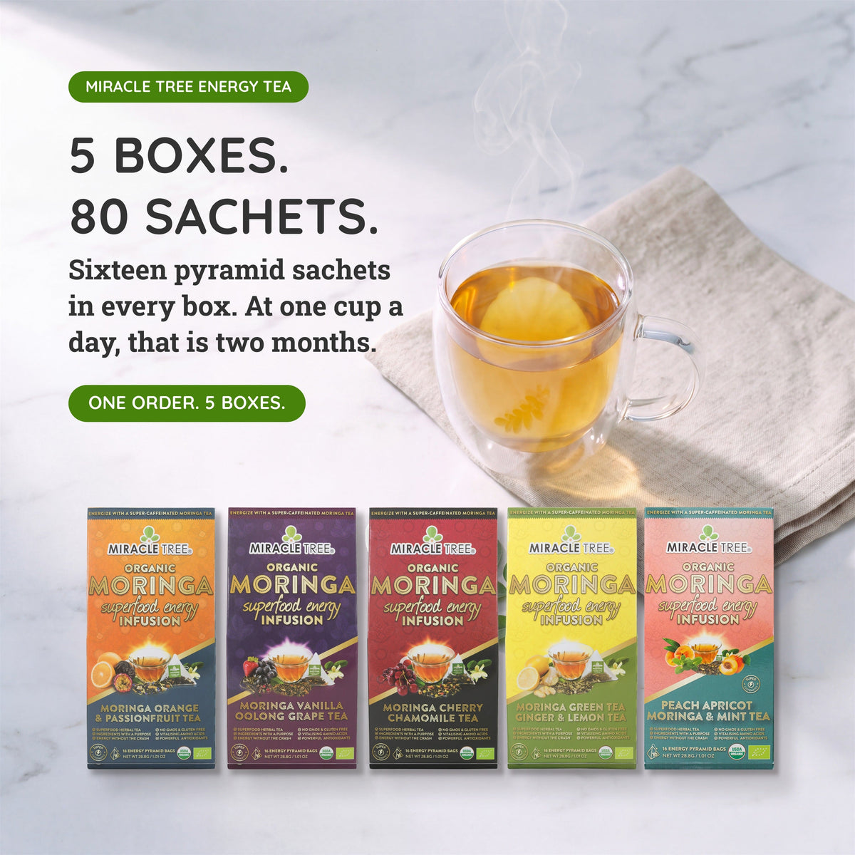 Organic Moringa Energy Tea Bundle - Starter Set - 5 Flavors - Natural Coffee Alternative-1