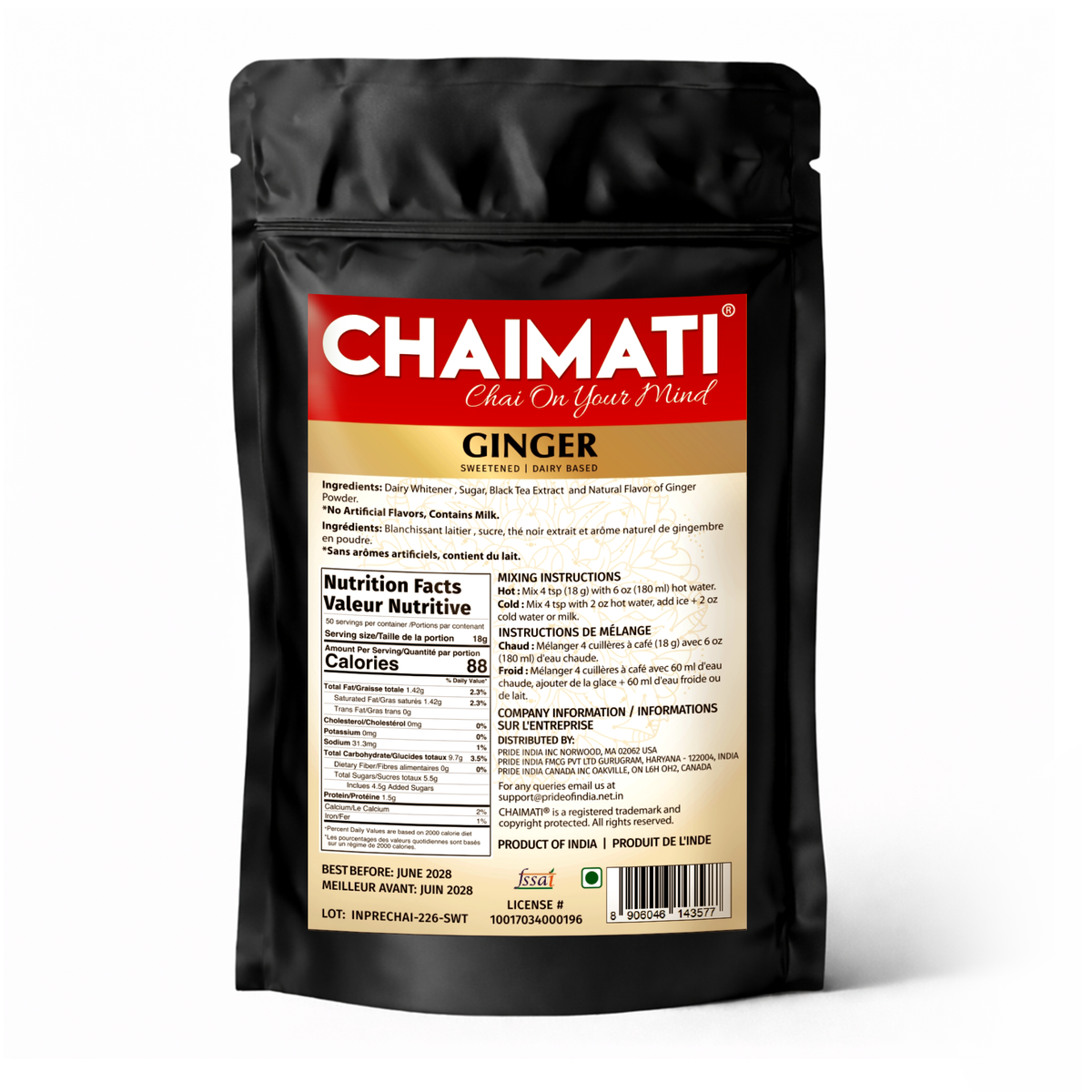 ChaiMati - Ginger Chai Latte - Powdered Instant Tea Premix
