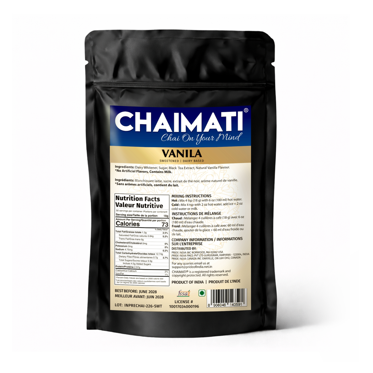 ChaiMati - Vanilla Chai Latte - Powdered Instant Tea Premix