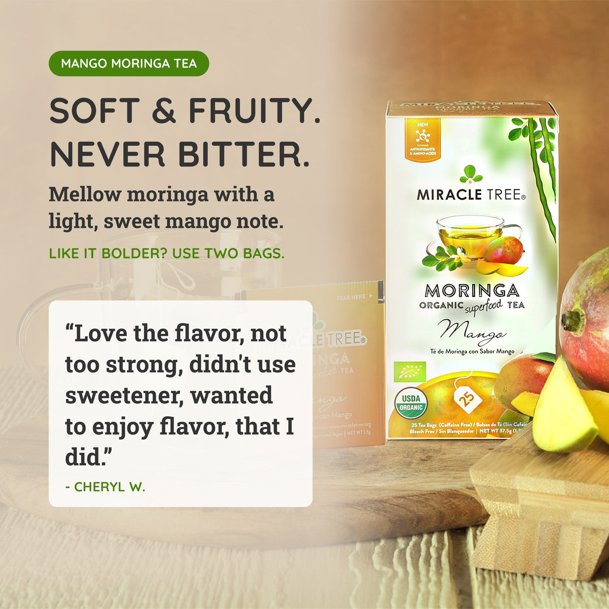 Organic Moringa Tea - Mango - Caffeine-Free Herbal Tea-2