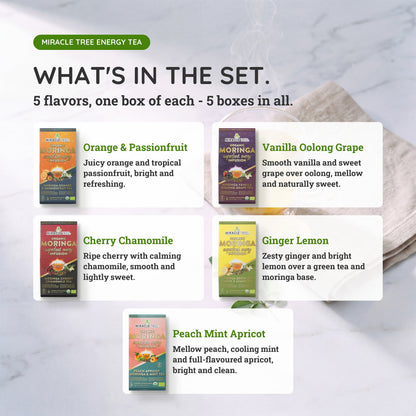 Organic Moringa Energy Tea Bundle - Starter Set - 5 Flavors - Natural Coffee Alternative-2