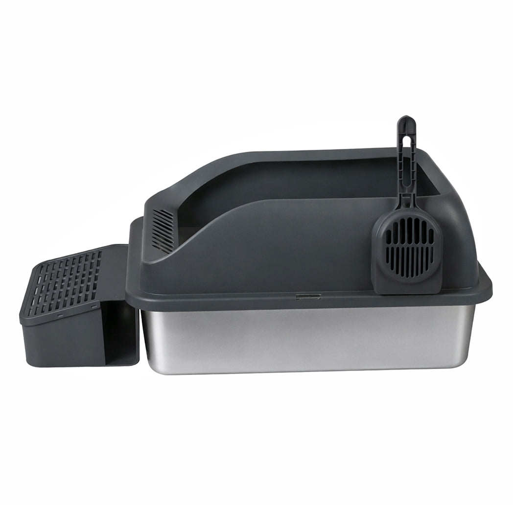 Pawz Stainless Steel Cat Litter Box Big Cats Kitten High Sided Easy Clean Grey-0