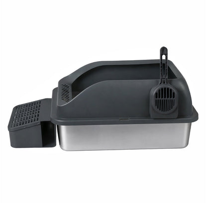 Pawz Stainless Steel Cat Litter Box Big Cats Kitten High Sided Easy Clean Grey-0