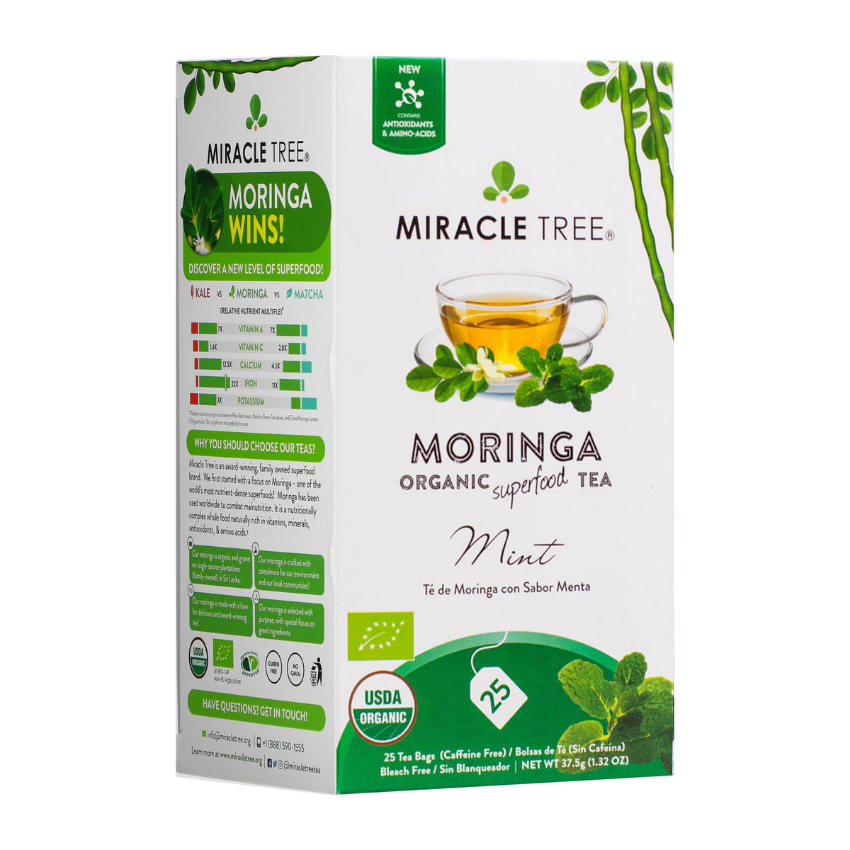 Organic Moringa Tea - Mint - Caffeine-Free Herbal Tea-0