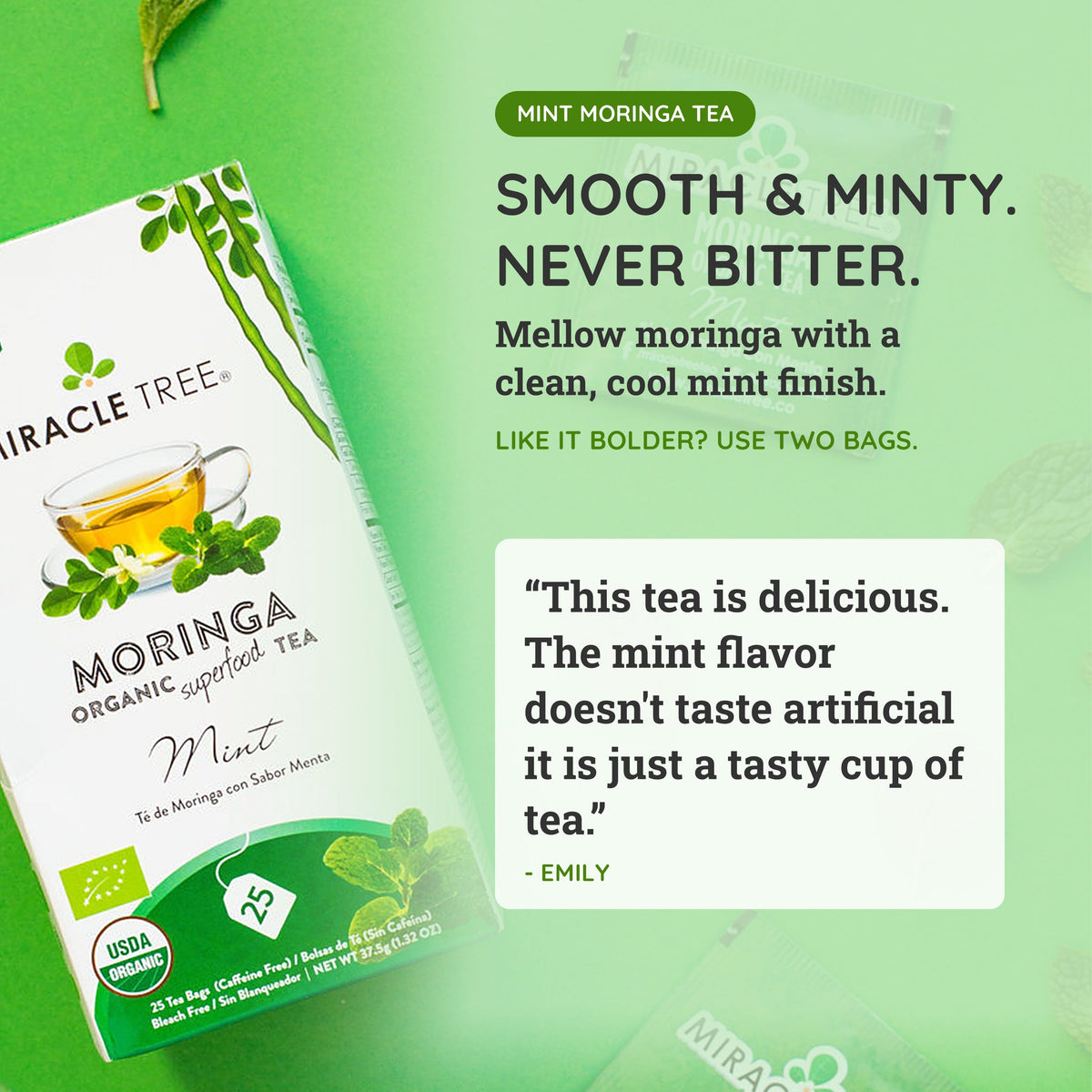 Organic Moringa Tea - Mint - Caffeine-Free Herbal Tea-2