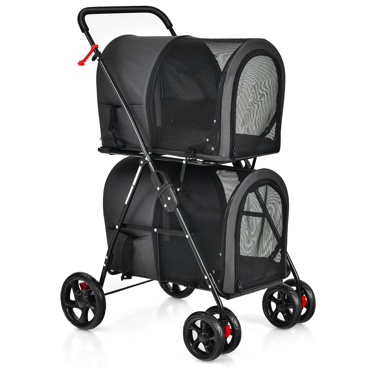NNECW 4-in-1 Double Pet Stroller with Detachable Carrier for Cats Travel-Black-0