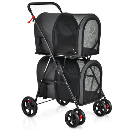 NNECW 4-in-1 Double Pet Stroller with Detachable Carrier for Cats Travel-Black-0